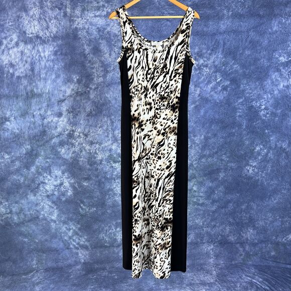 Calvin Klein Women's Maxi Dress Sleeveless Black Brown Cream Sz M - Picture 1 of 3